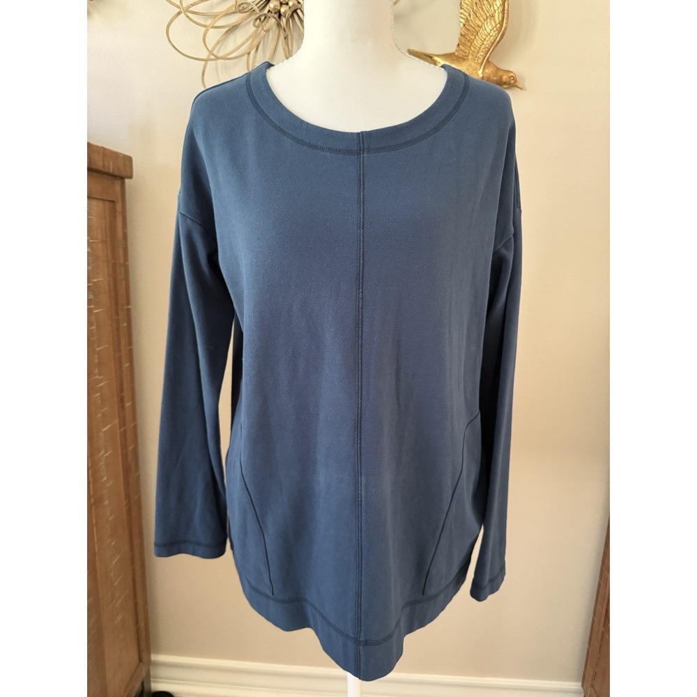 Pure Jill J Jill Tunic Top Medium Blue Long Sleeve Sweatshirt Pockets Relaxed‎